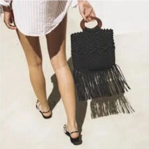 Danielle Nicole Black Macramé Boho Crossbody/Handbag‎ with Fringe.